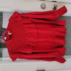 Farm Rio 3D Hearts Blouse Red Sz S Cotton